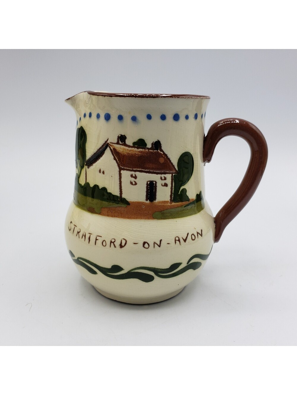 VTG Torquay Pottery Motto Ware Creamer Milk Jug Pitcher England Stratford-On-Avo